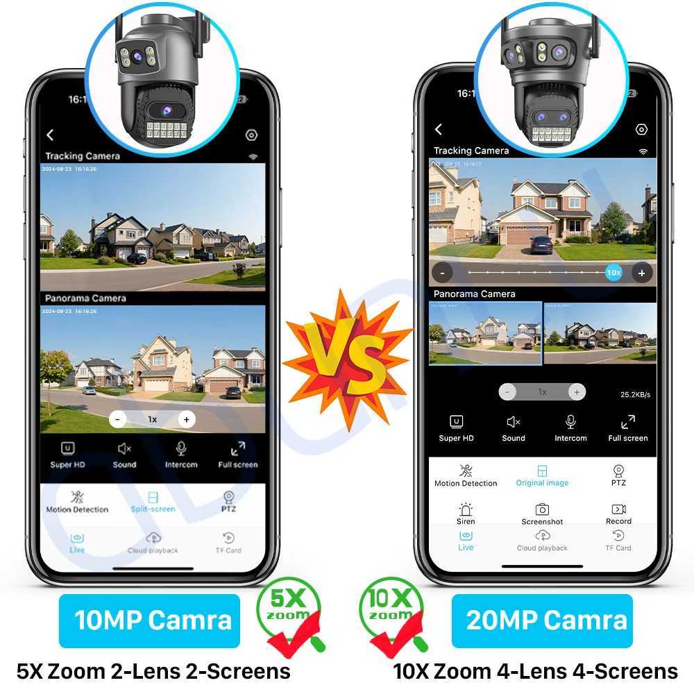 20MP 10K Wifi IP Camera Outdoor Four Lens Four Sns 10X Zoom Surveillance Camera HD CCTV Human Detection Security ProtectionXJ241228