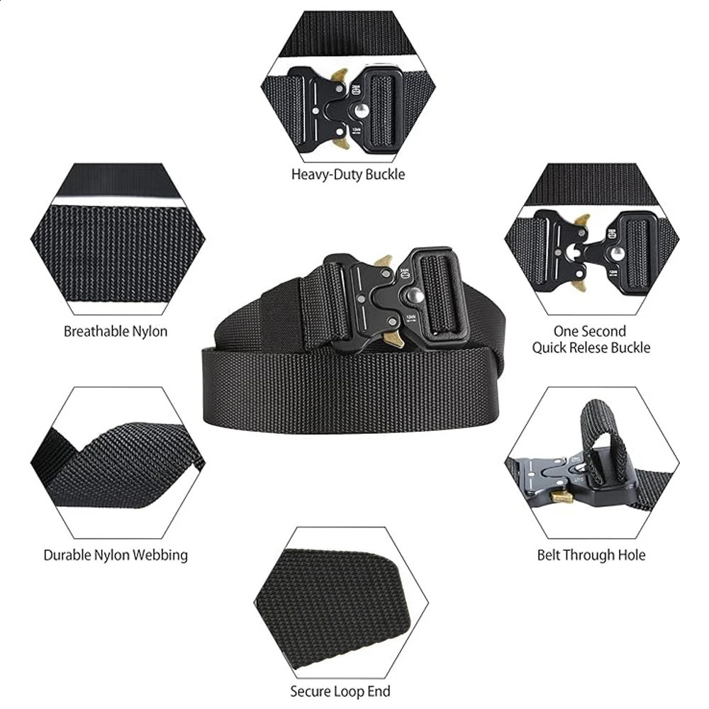 Men Tactical Belt Quick Release Outdoor Zinc Alloy Buckle Soft Real Nylon Sports Hiking Camping Hunting 241225
