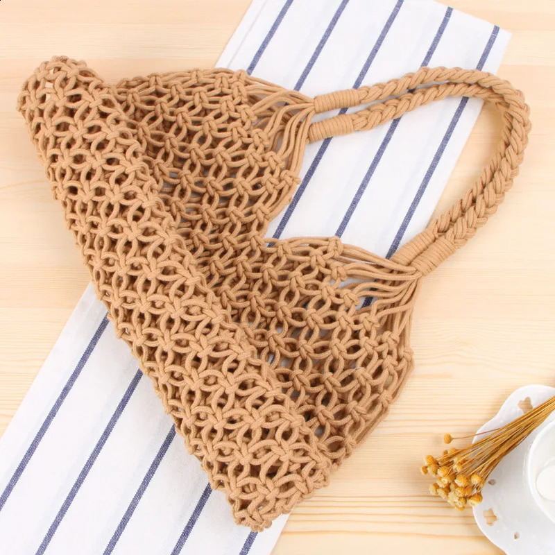 YoReAi Cotton Rope Hollow Straw Bag Sheer Macrame Tote Bohemian Ultralight Shoulder Bags Net Pack Vintage Retro Chic Handbag 241225