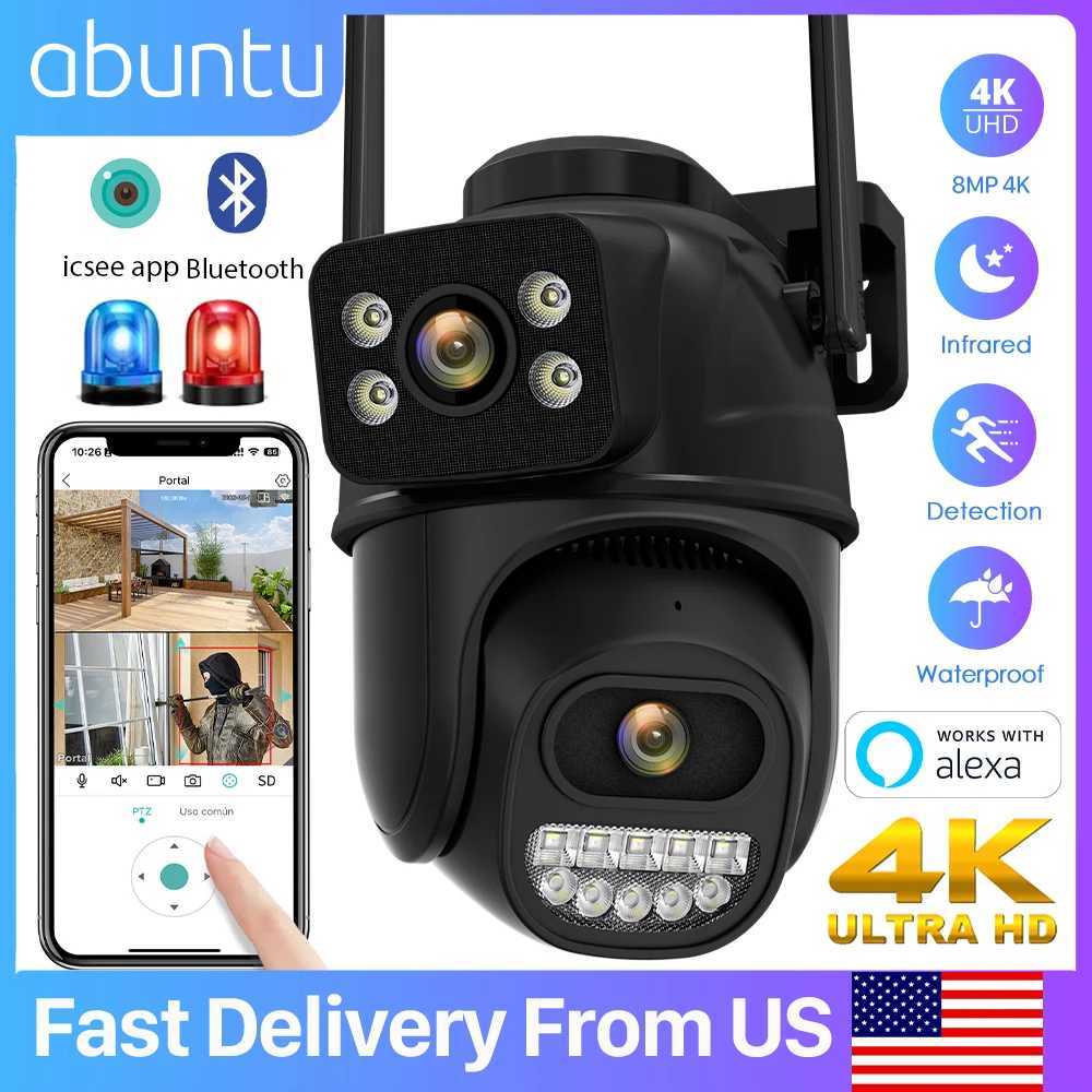 8MP 4K Wifi Surveillance Camera Outdoor Dual Lens Dual Sns Wireless Security Camera P2P Home Security Protection ICSEE APPXJ241228