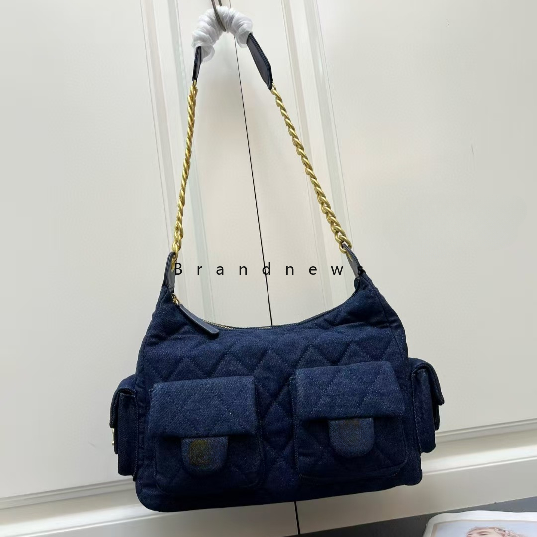 Denim Shoulder For Women: Underarm With Wide Chain, 4 Pockets, Large Capacity, Vintage Designer Hobo Sg Bag