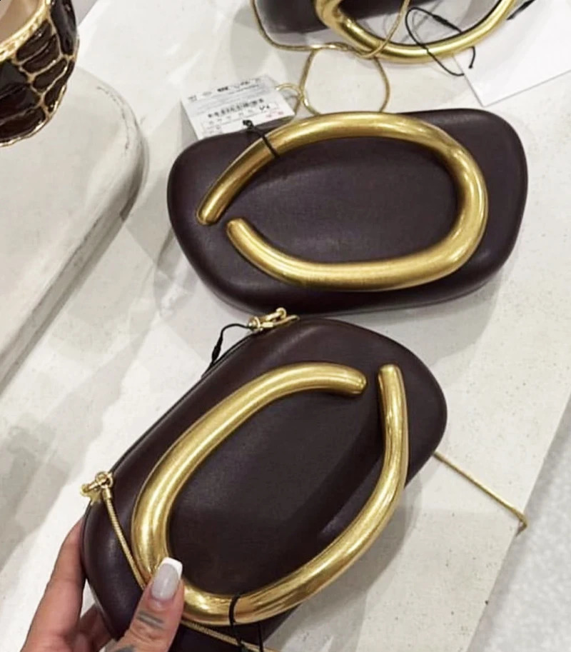 Ladies Mini Clutch Evening Bags For Women Handbags And Purses 2025 In PU Metal Grip Oval Box Chain Shoulder 241227