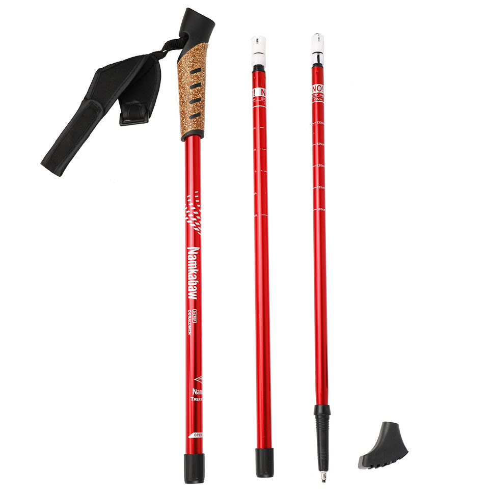 Three sections straight handle inner lock outdoor Nordic walking poles retractable walking poles 6061 aluminum alloy hiking cane wholesalers