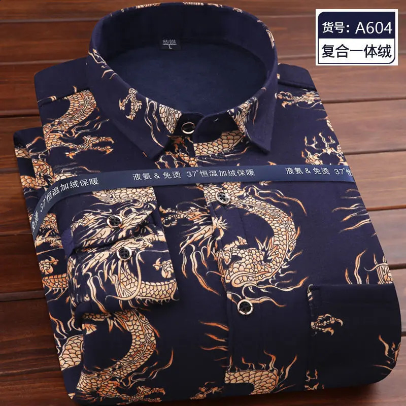 Autumn and Winter Mens Shirts Mens Long-sleeved Plaid Flower Fleece Thermal Lining Clothes Mens Clothing 241223