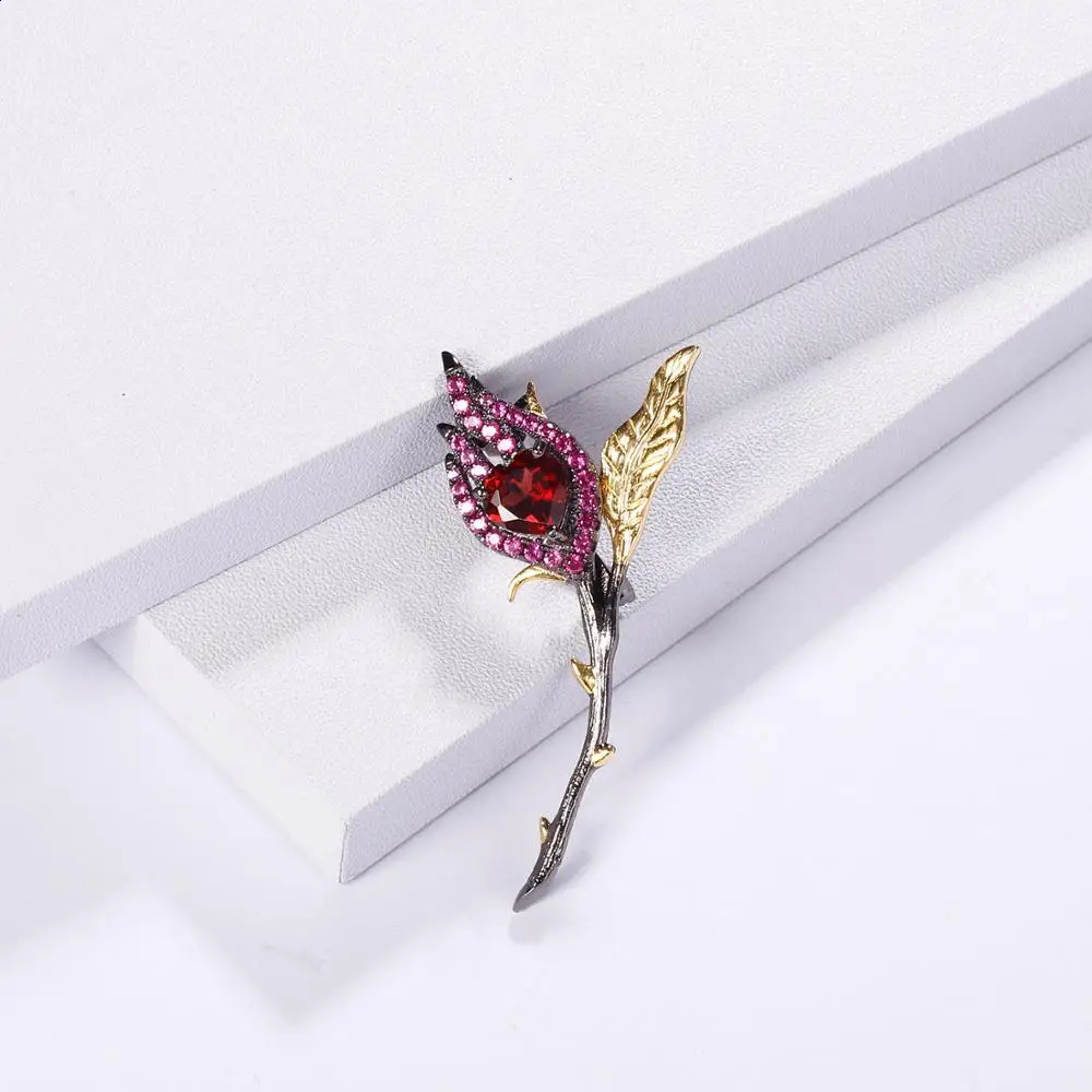 GEMS BALLET Natural Garnet Gemstone Brooches For Women Jewelry Black 18k Gold Over 925 Silver Handmade Heart Burnt in Love 241227