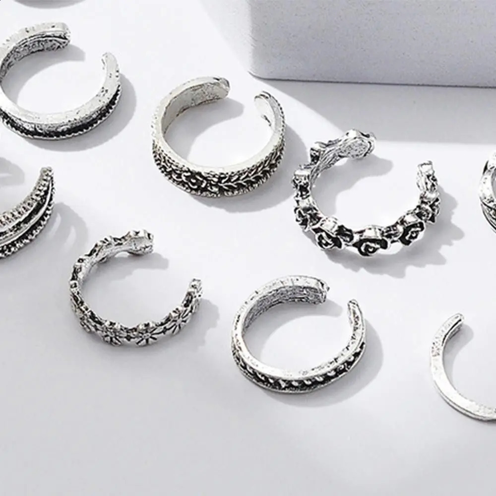 12pcs Summer Toe Rings For Women Outdoor Beach Vacation Open Adjustable Metal Womens Foot Ring Heart Set 241225