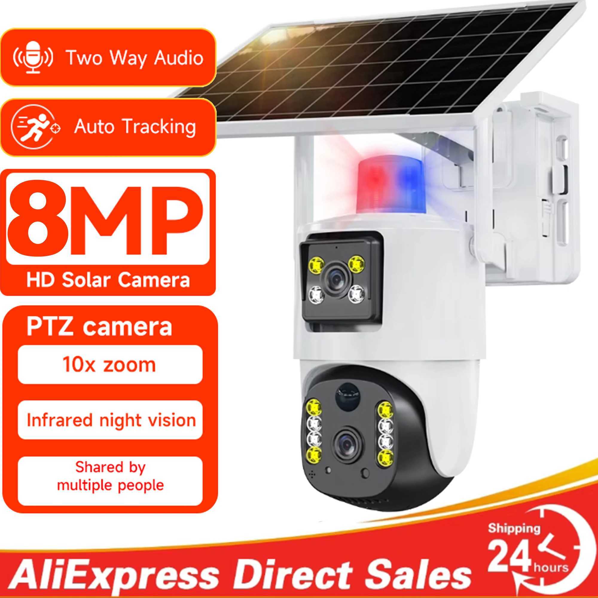 8MP Wireless Solar Camera Dual lens WiFi PTZ Camera Outdoor Built-in Battery Video Surveillance Camera Long Time Standby iCseeXJ241228