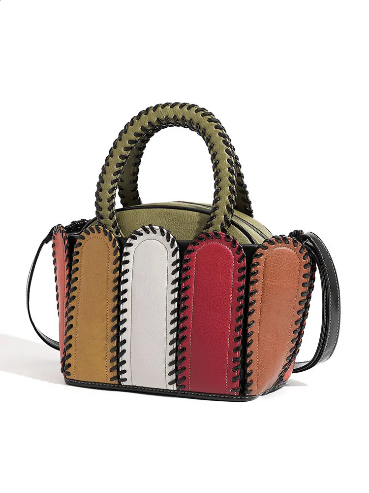 Fashion Womens Bag Women Handbags Multicolor Hand Wove Shoulder Bag High-end Leather Large Capacity Crossbody Send A Wallet 241227