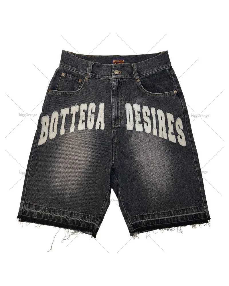 American street embroidered high waisted washed denim shorts Harajuku retro trend brand oversized jeans for men Y2k gothic punk shorts W250319