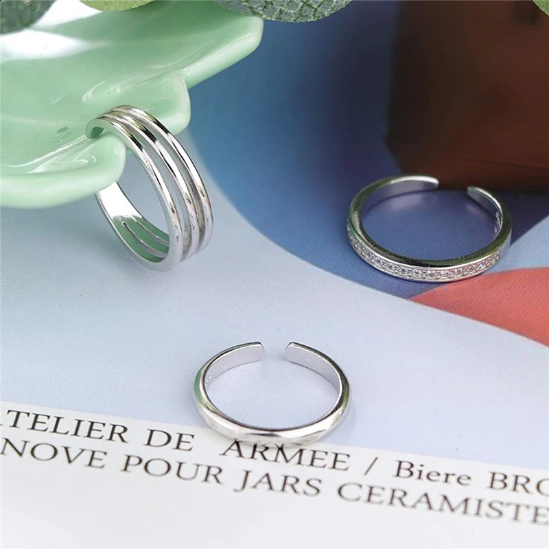 Open Toe Rings Set for Women Simple Thin CZ Tail Band Ring Adjustable Summer Beach Foot Jewelry Apply to Finger 241225