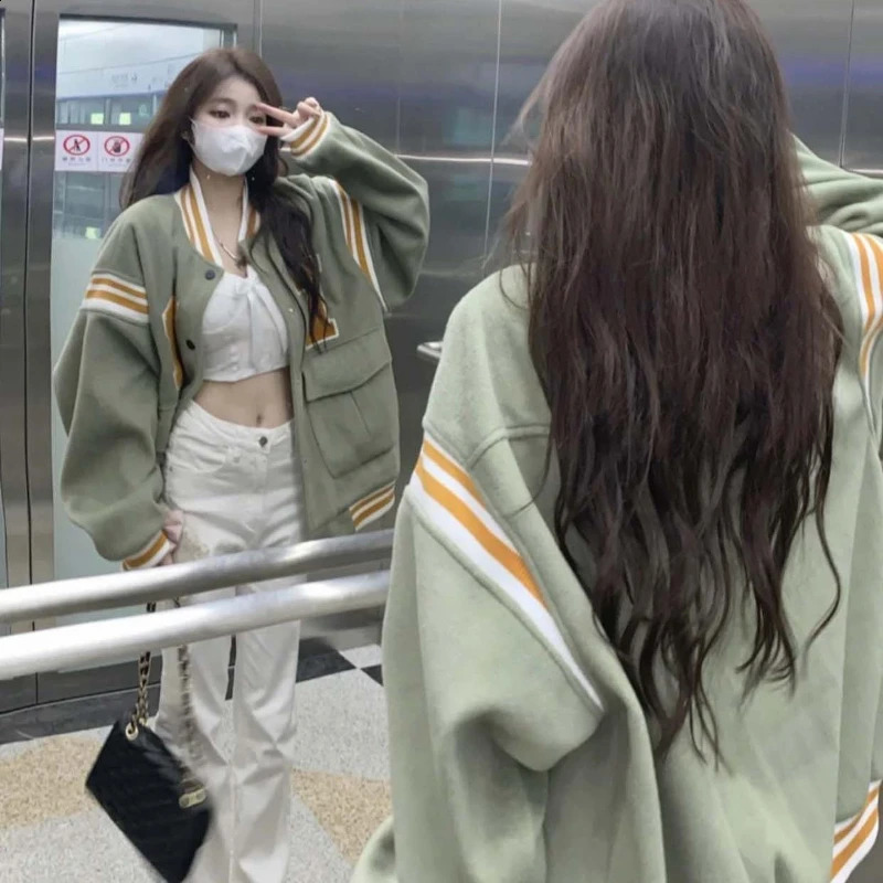 American Baseball Womens Oversized Loose College Style Jacket Thin Sunscreen Jacket 241224