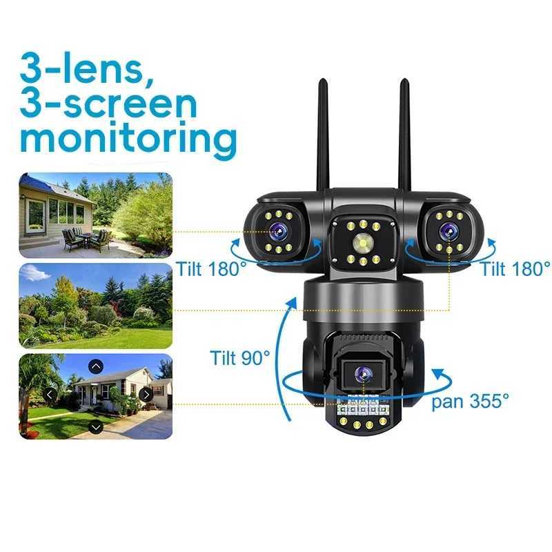 Three Lens PTZ IP Camera Outdoor 12MP HD Three Sn WiFi Security Camera Auto Tracking Dual Lens Wirelss CCTV Camera V380 APPXJ241228