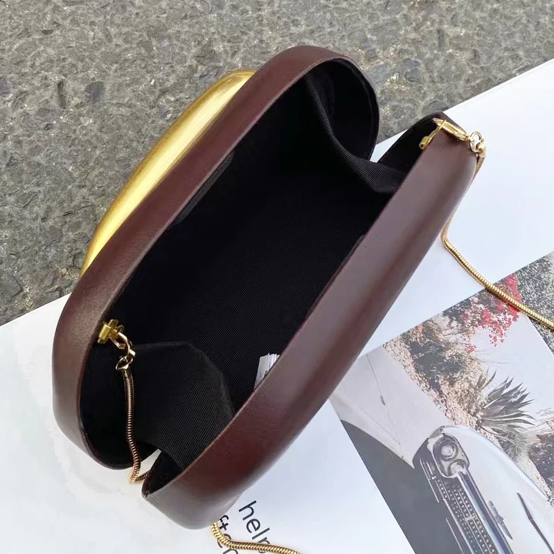 Ladies Mini Clutch Evening Bags For Women Handbags And Purses 2025 In PU Metal Grip Oval Box Chain Shoulder 241227