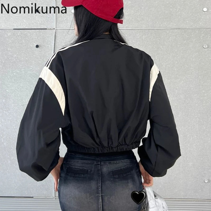 Streetwear Womens Jackets Crop Tops Turndown Collar High Waist Letter Outwear Ropa Mujer Casua Zipper Fashion Y2k Coats 241224