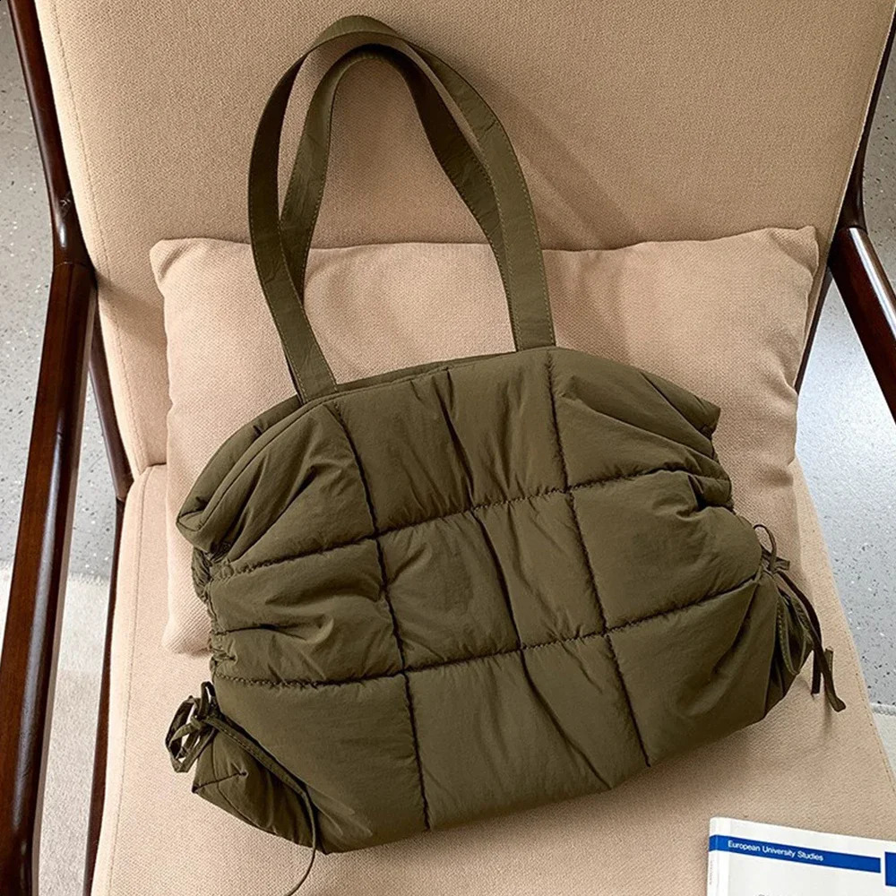 Casual Cotton Padded Shoulder Bag Plaids Quilting Women Bag Puffy Space Down Bags for Women Handbag 2025 Nylon Shopper Purse 241227