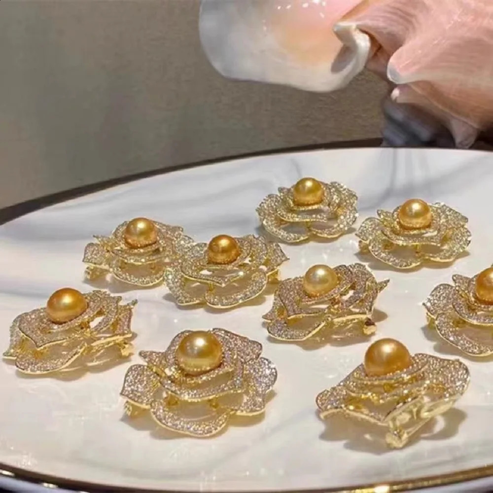 Pearl 7-8mm South Sea Round Pearl Brooch with Gold Plated Fashion Micro Inlay Brooch 241227