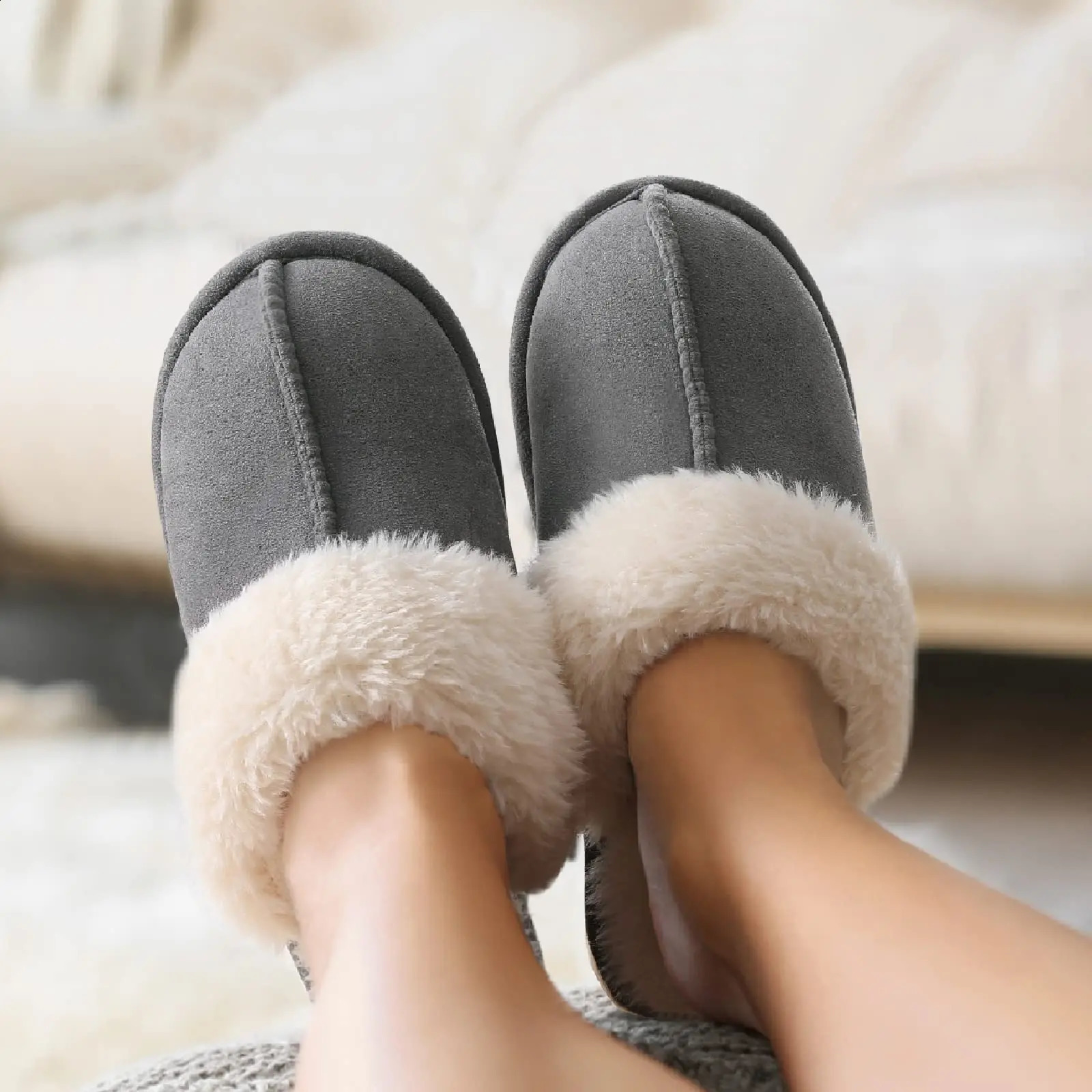 Evshine Fur Fuzzy Slippers For Women Winter Indoor Fluffy House Slipper With Fleece Lined Female Bedroom Plush Flat Cotton Shoes 241223
