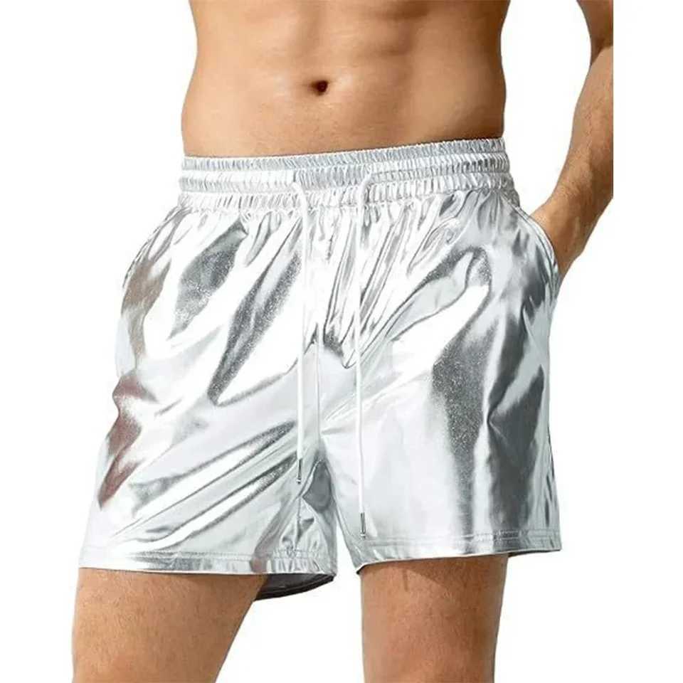 Wet Look Shorts Bodybuilding Casual Faux Leather Fitness Four Seasons GYM Men Mens Regular Comfy Fashion W241228