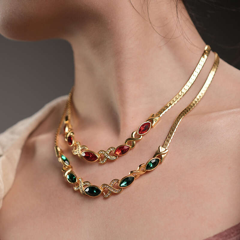 french imitation red glass necklace gold autumn winter new necklace accessories highend and timeless antique jewelry