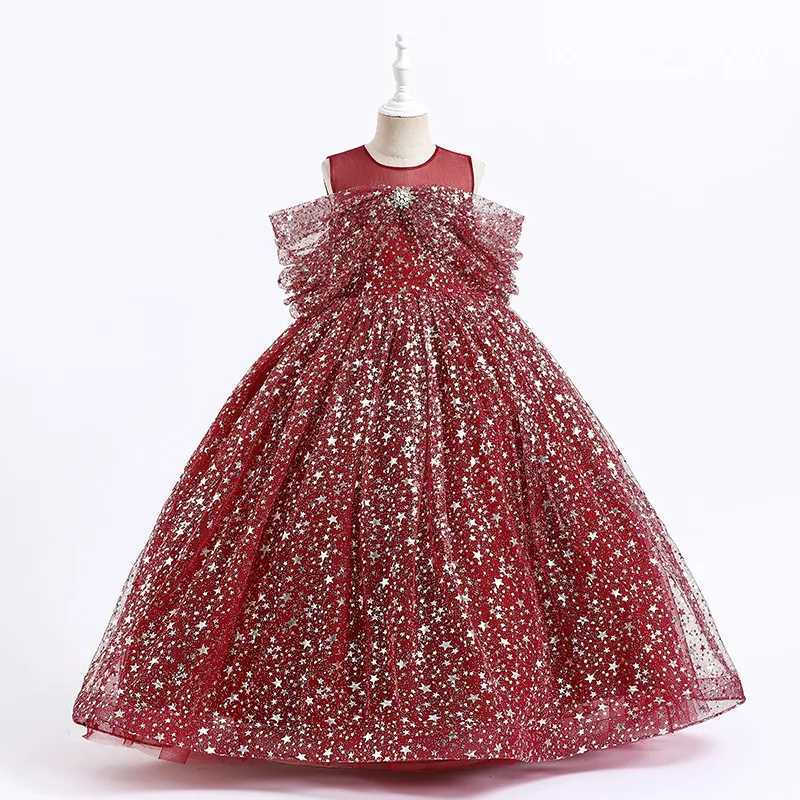 Girl's Dresses New Girls Dress Summer Childrens Mesh Lace Floor Style Runway Show Host Dress Performance Puffy Birthday Dress Y250227H3K0