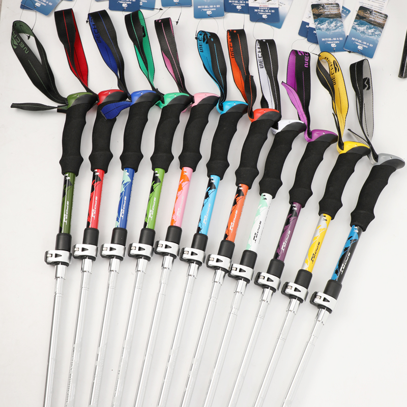 Five sections straight handle external lock outdoor hiking poles retractable walking poles 6061 aluminum alloy trekking poles