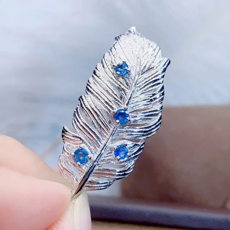 Natural real blue sapphire feather style brooch pins 925 sterling silver 0.15ct*4pcs gemstone Fine jewelry J2112133 241227