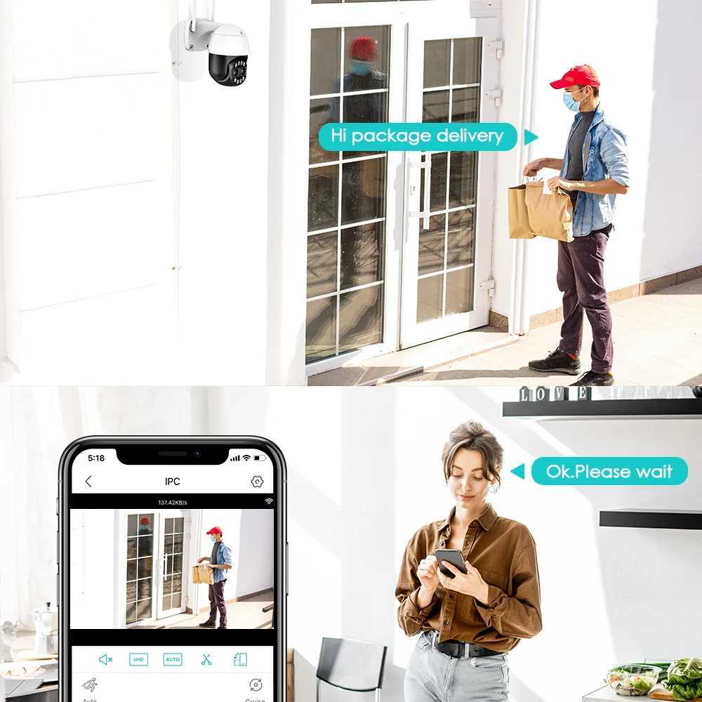 12MP 6K Outdoor WIFI Camera PTZ 8X Zoom Dual Lens PTZ Video Cameras 8MP 4K Auto Tracking Home Security CCTV Surveillance CamXJ241228