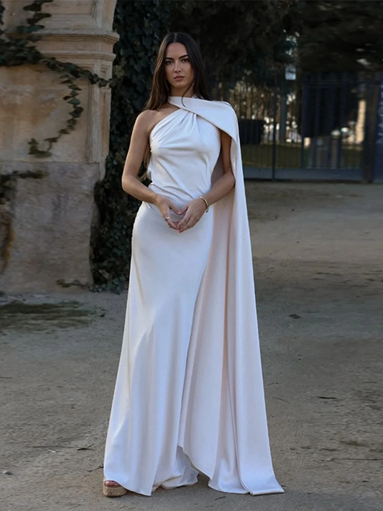 Elegant Satin Halter Party Dress Women Casual Slim Backless Sleeveless High Waist Female Robes 2024 Autumn Lady Evening Dresses 241228
