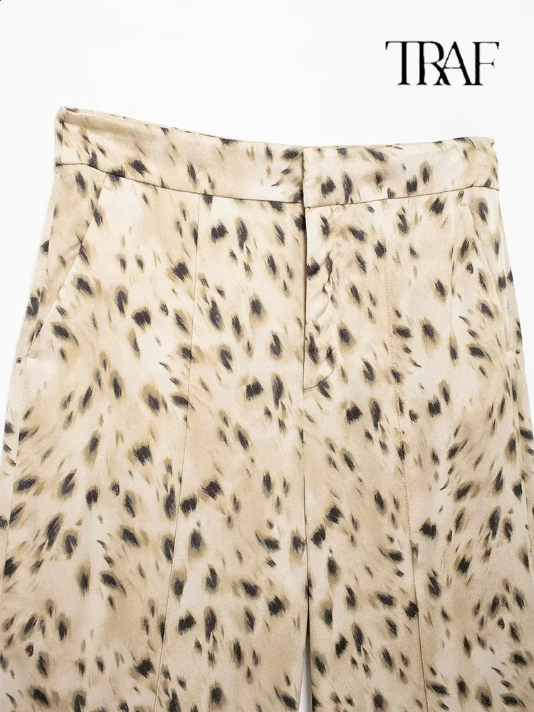 TRAF womens animal print trousers twopiece set semisheer lapel singlebreasted shirt split n highwaisted 241220