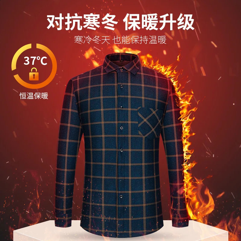 Autumn and winter double-sided velvet piled thickened mens shirt plaid warm long-sleeved shirt mens cold-proof dad outfit 241223