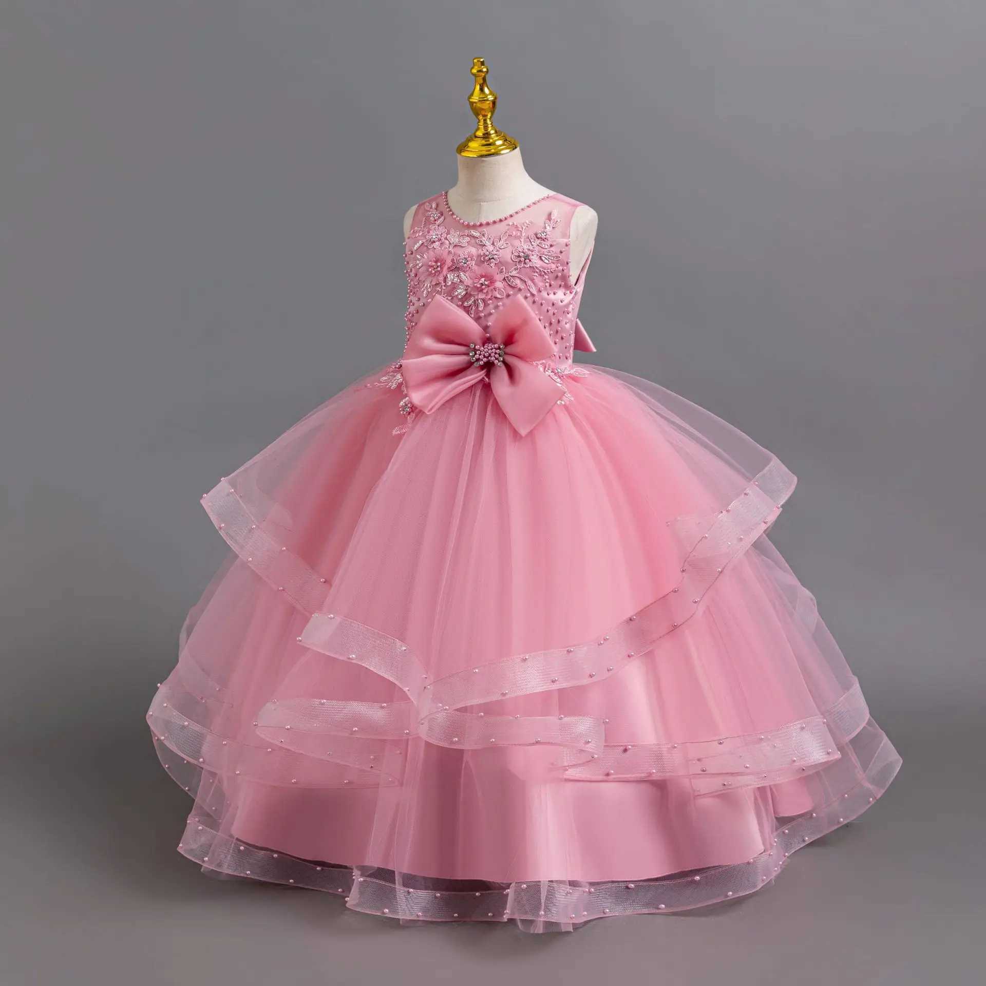 Girl's Dresses Young girl long dress chiffon embroidery party childrens wedding girl costume evening dance party 4 6 8 10 12 Y250227ZZ39