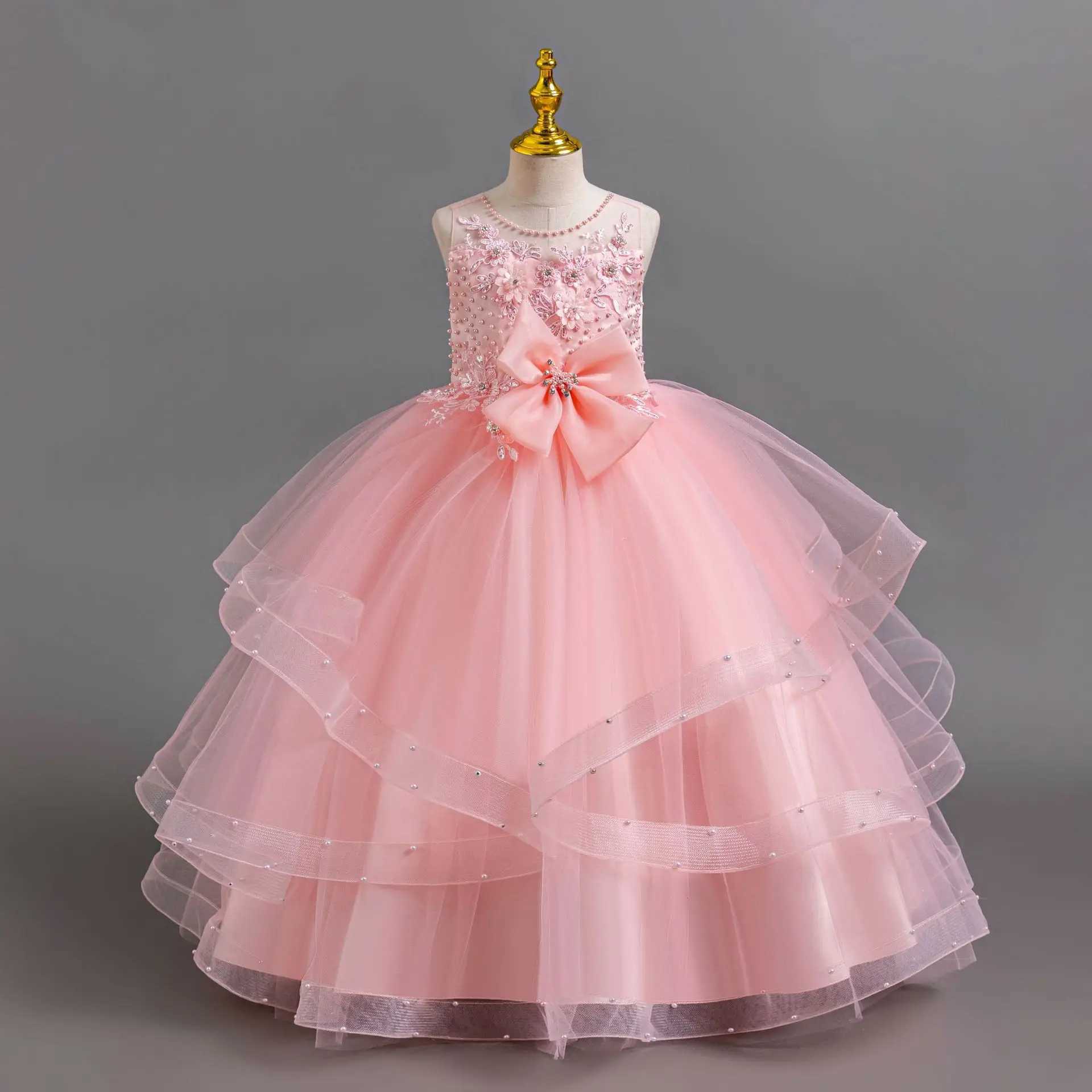 Girl's Dresses Young girl long dress chiffon embroidery party childrens wedding girl costume evening dance party 4 6 8 10 12 Y250227ZZ39