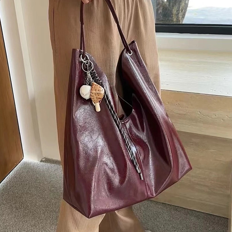Burminsa Cowhide Genuine Leather Large Underarm Shoulder Bags For Women 2025 Trend Hobo Shopper Tote Ladies Handbags 241227