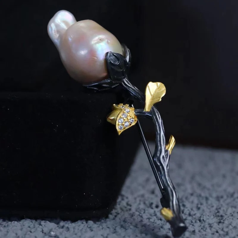 CSJ Vintage Natural Lapis Baroque Pearl Brooch Sterling 925 Silver Handmade Jewelry for Women Lady Wedding Engagment Party Gift 241227