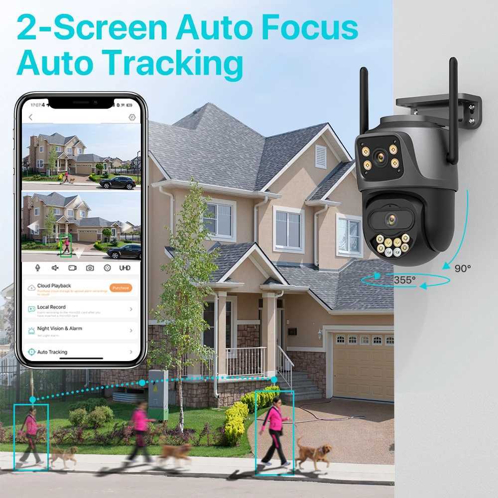 Outdoor Wireless Security IP Camera 4K 8MP HD Dual Lens External Wifi PTZ Camera Auto Tracking Street Surveillance Camera iCseeXJ241228