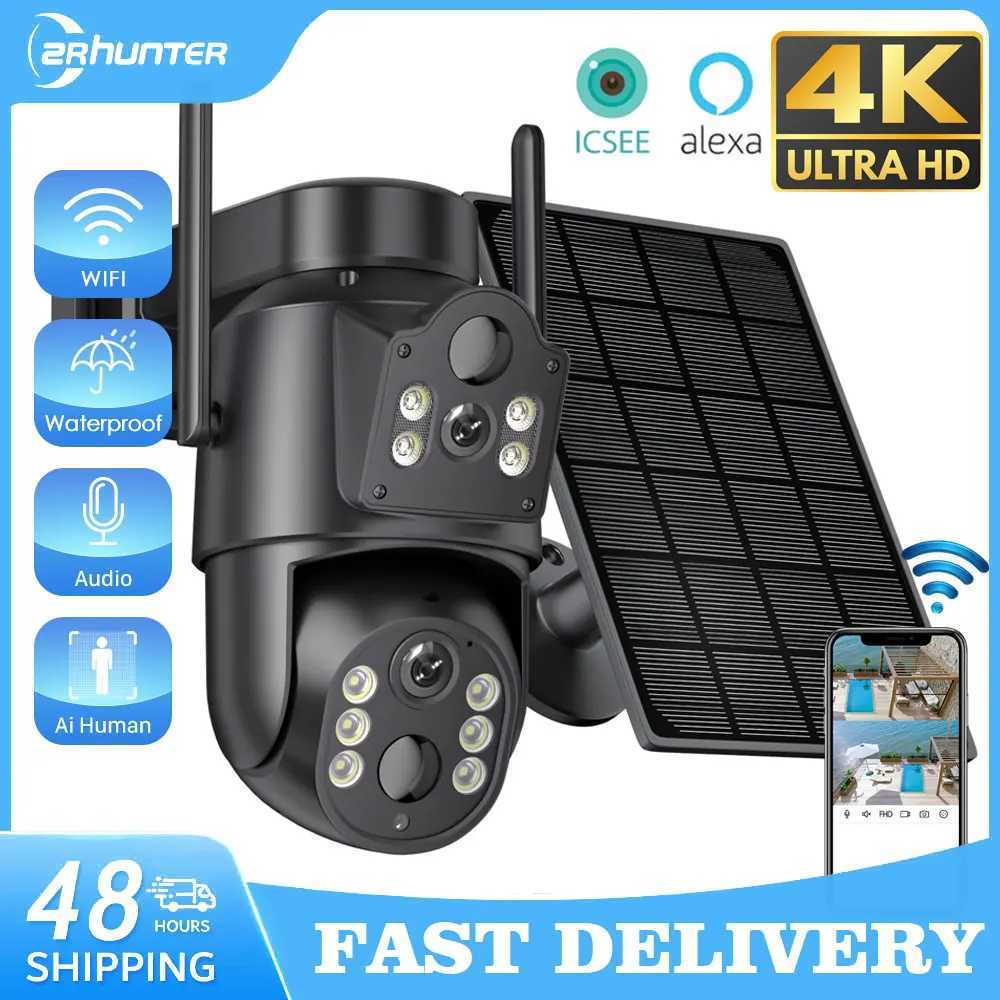 4k 8MP WIFI Solar Camera With 7800 mAh Battery Dual Lens Wireless PTZ Camera Color Night Vision Security Surveillance ICSEEXJ241228