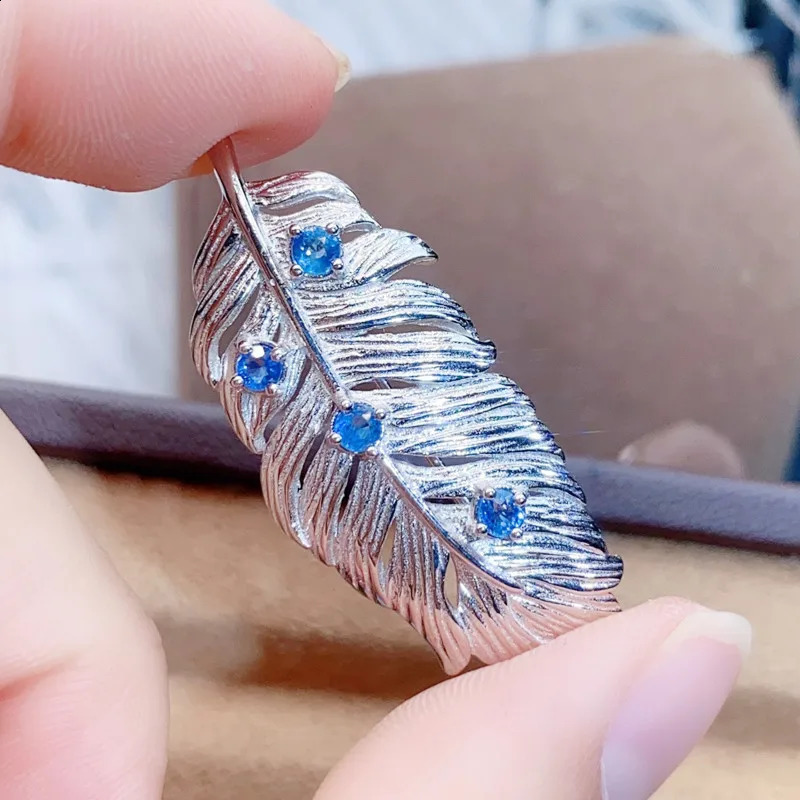 Natural real blue sapphire feather style brooch pins 925 sterling silver 0.15ct*4pcs gemstone Fine jewelry J2112133 241227