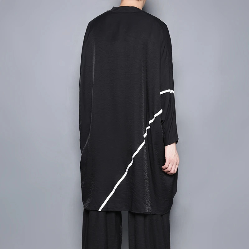 Japanese dark n Retro Stripe Ribbon Casual Jacket Loose mediumlength Trench Coat Cape Man 241220