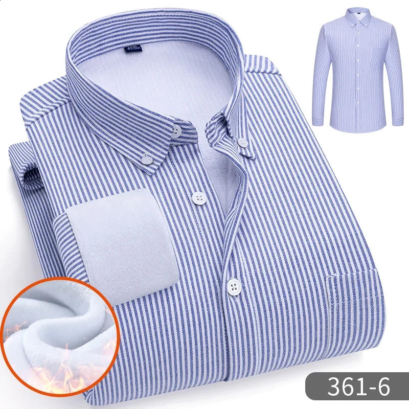 Winter Warm Mens Thicken Striped Shirt Long Sleeve Button Down Fleece Flannel Casual Shirt Mens Clothing camisas de hombre 241223