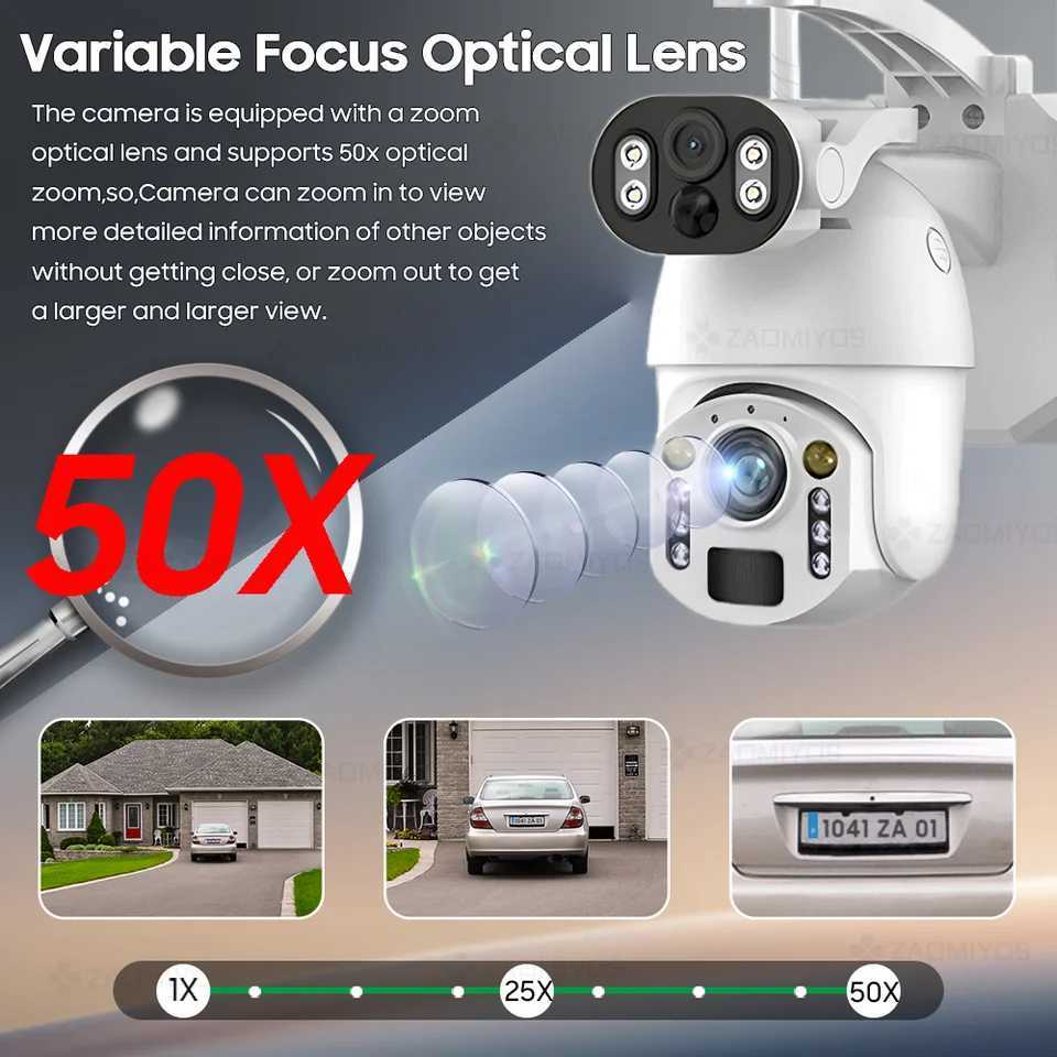 4G SIM Card 4K 50X Optical Zoom Solar Camera Outdoor WiFi 8MP Dual Lens PTZ Surveillance Human Detection Security CCTV IP CameraXJ241228