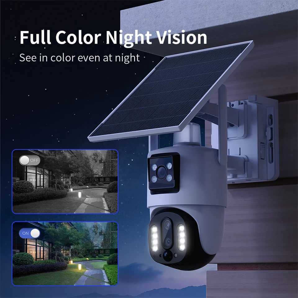 8MP Wireless Solar Camera Dual lens WiFi PTZ Camera Outdoor Built-in Battery Video Surveillance Camera Long Time Standby iCseeXJ241228