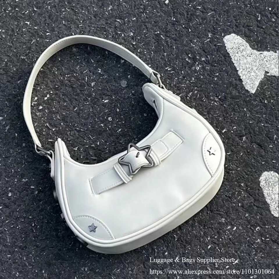 Vintage Korean Casual Cute White Star Shoder Underarm Tote Bag Ladies Sling Bags Leather Zip Purses Handbags For Wen Z250515