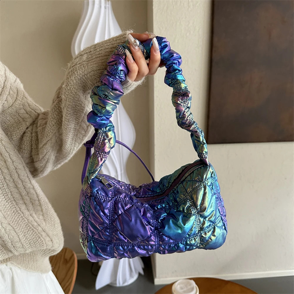 Women Padded Shoulder Bag Fashion Underarm Bag Drawstring Quilted Crossbody Bag Girl Stylish Purse 241228