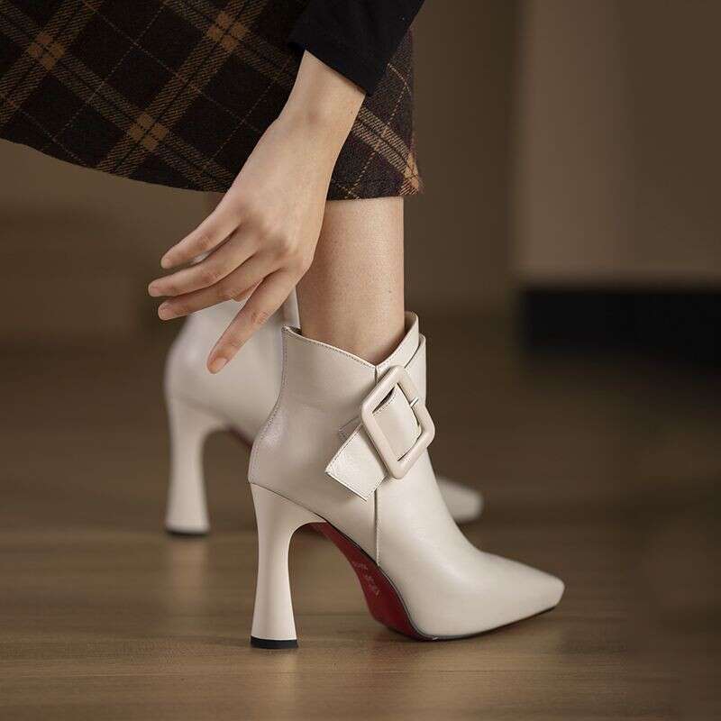 Hot Sale Ladies Ankle Women's Elegant Modern Boots Women Solid Buckle Zipper Pointed Toe High Heel Female Shoes