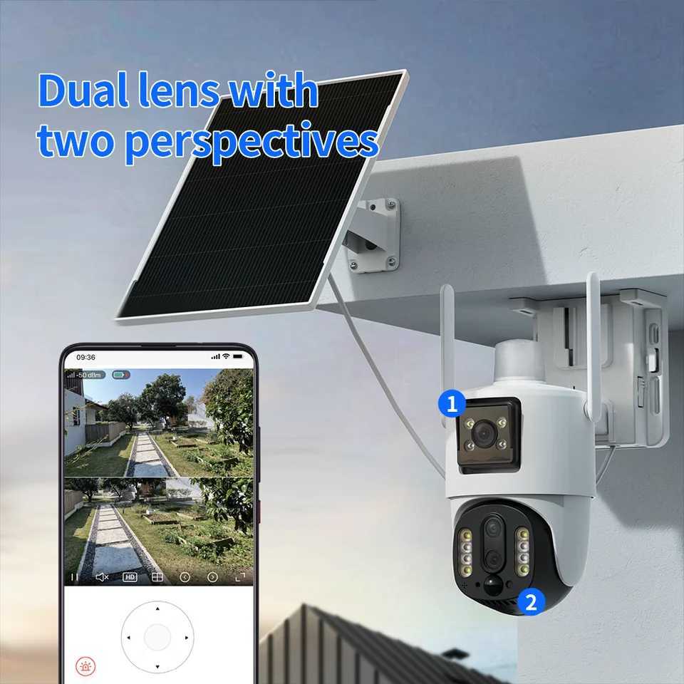 8MP Wireless Solar Camera Dual lens WiFi PTZ Camera Outdoor Built-in Battery Video Surveillance Camera Long Time Standby iCseeXJ241228
