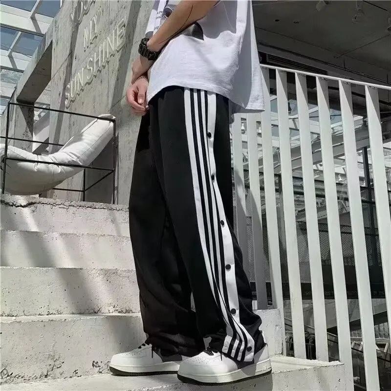 Summer Loose Mens Trend Simple Casual Pants Striped Harajuku Sweatpants Youth Fashion Straight 241224Z