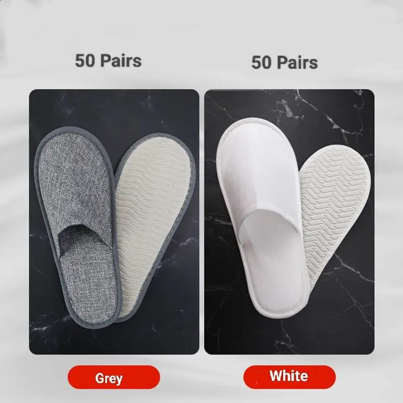100 Pairs Disposable Slippers For el Home SPA Floor Indoor Guest Beauty Salon Nonslip Big Size White Grey Unisex 241223