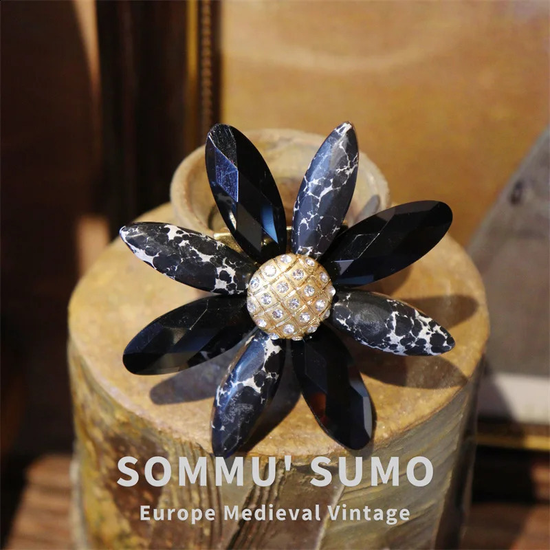 European Vintage synthetic resin set with natural bred diamond brooch elegant medieval brooch 241227