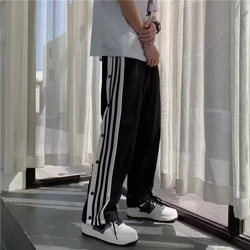 Summer Loose Mens Trend Simple Casual Pants Striped Harajuku Sweatpants Youth Fashion Straight 241224Z