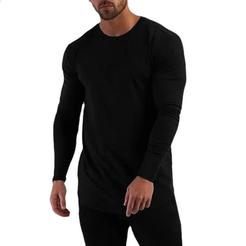 Plain Cotton Breathable Long Sleeve Clothing Gym Fitness Bodybuilding Sport Tshirts Mens Workout Casual Slim Fit Autumn Shirts 241223